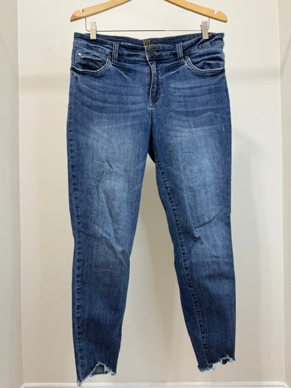 Kut From The Kloth Mid Rise Skinny Jeans Distressed Raw Hem Sz33/14